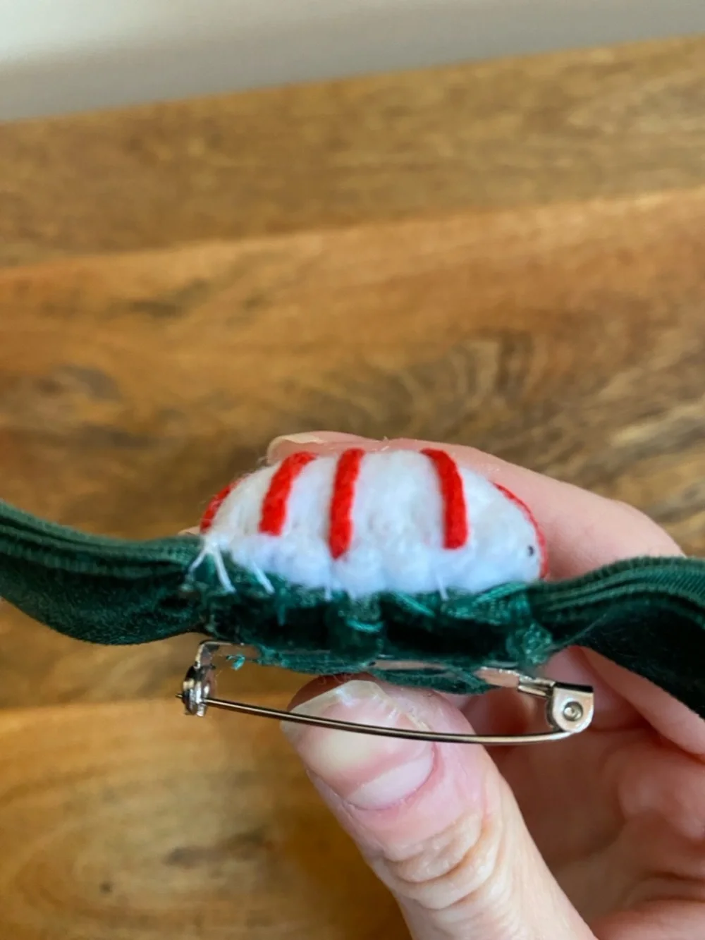 Handmade Velvet Christmas Mint Candy Bow Brooch Pin